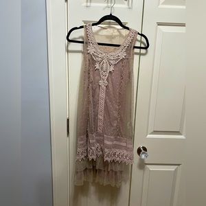 Ryu fun swing lace rose pink dress
